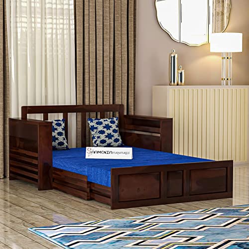 Image of Mamta Furniture Solid Wood Foster 2 Seater Sofa Cum Bed for Living Room | Two Seater Sofa Bed for Home | Sofa Com Bed | Sheesham Wood Natural Walnut