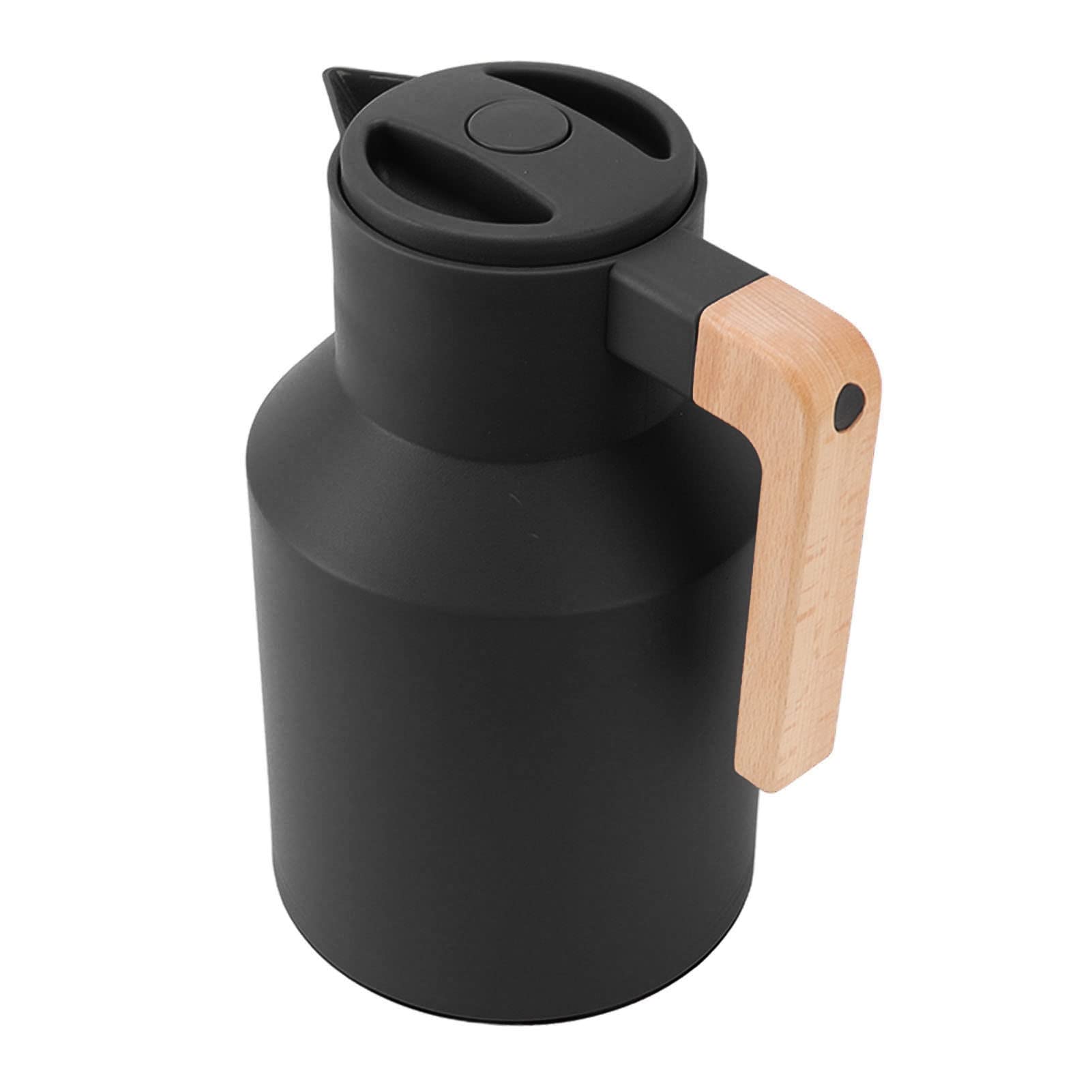 Caraffa Termica Per Caffè, Brocca Per Caraffa Termica con Isolamento Termico, Caraffa Per Caffè 1000 Ml Manico in Legno Doppia Parete Ritenzione del Calore Sottovuoto Caraffa Termica Per(Nero)