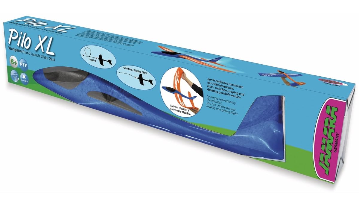 Jamara 460486 Foam Glider 2-in-1 – Pilo XL – Super Light (160 g), Almost Indestructible, Height Guide for looping or Sliding Flight, 86 cm Span, Blue