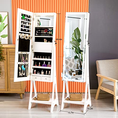 KEDLAN-Standing-LED-Mirror-Jewelry-Armoire-Lockable-Jewelry-Organizer-Large-Full-Length-Jewelry-Cabinet-with-Drawers-Exclusive-Dressing-Jewelry-Organizer-White