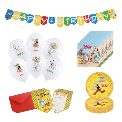 Chaks - Set officiel Astérix pour enfants, assiettes, serviettes, ballons, invitations et guirlande, décoration d'anniversaire sur le thème des bandes dessinées