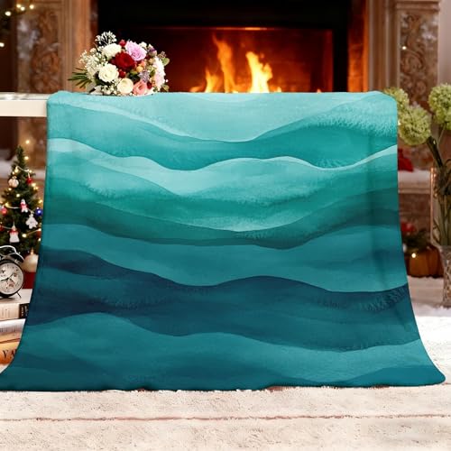 Genérico Manta Sofá L 100x130cm Abstracto Auroras Boreales Olas Textura Franela Mantas Térmica Verde Manta Cama Multifuncional Esponjosa para Dormitorio Sofá Viajes Camping Blanket