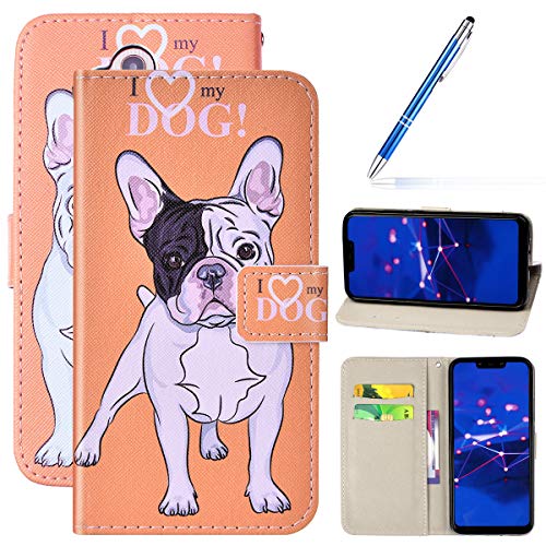 Robinsoni Case Compatible with Huawei Mate 20 LiteCover PU Leather Case Folio Flip Wallet Cover with Kickstand Hand Strap Case Cartoon Magnetic Notebook Cover Wallet Case for Huawei Maiman 7,Bulldog