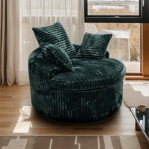 POEM PANDA 40''Green Round Couch,Oversized Sofa Chair,Lazy Reading Chair,Cozy Fluffy