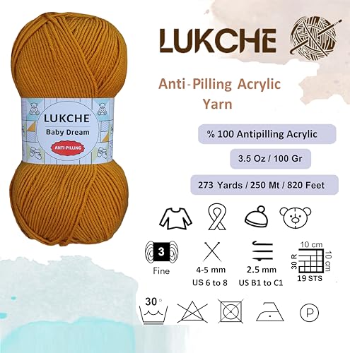 Image of Baby Dream Soft Yarn - 100% Acrylic, Premium Anti-Pilling, 3.5 oz (100g), 273 yds - Soft Yarn for Crochet and Knitting Projects (Mustard)