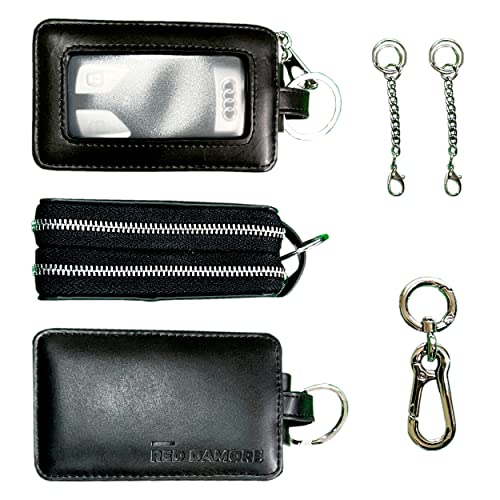 RED DAMORE Cartera sin llave - Cartera de cuero de grano completo, bolsa EDC, Black Cover