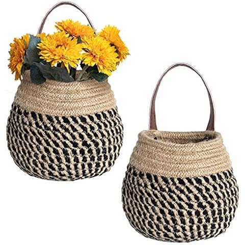 Wall Hanging Organizer Storage Baskets, 2 Pack Jute Woven Hanging Basket for Organizing, Small Woven Baskets for Storage, Hanging Basket Flower Plants Cover