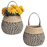 Wall Hanging Organizer Storage Baskets, 2 Pack Jute Woven Hanging Basket for Organizing, Small Woven Baskets for Storage, Hanging Basket Flower Plants