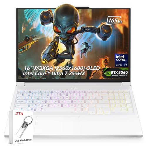 Image of Lenovo Legion 7i 16 inch 2.5k OLED Gaming Laptop - Intel Core Ultra 7 255HX - 16 inch WQXGA OLED 165Hz - RTX 5060 - 32GB RAM 1TB SSD - Backlit KB Wi-Fi7 Win11 - Glacier White - w /2TB USB Drive, W /GaLiMu