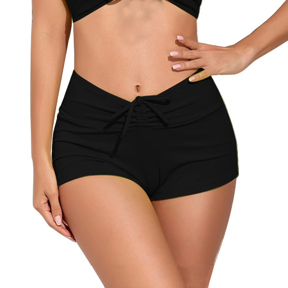Meioro Shorts Bañadores Mujer Color Sólido Shorts de Natación con Cordón Pantalones Cortos CE Bikini Shorts CE Baño CE Cintura Alta Women Deportivos Bikini Short Surf Pantalón Bañador