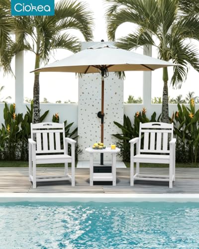Image of Ciokea HDPE Outdoor Patio Dining Chairs Set of 2, All-Weather Porch Chair with Wide Seat, Durable Outdoor Furniture for Backyard, Garden, Lawn & Poolside, White