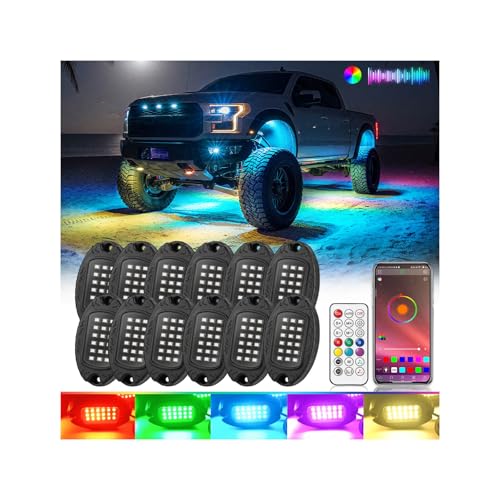 12Pods Aluminum Multicolor RGB LED Rock Lights for Trucks Pi...