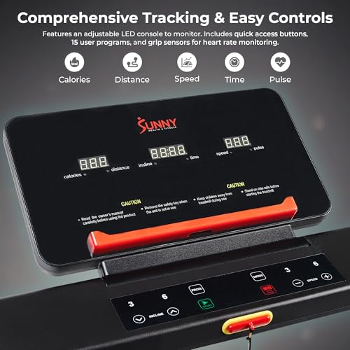 Image of Sunny Health & Fitness Interactive Slim Folding Treadmill with Advanced Brushless Technology, Enhanced Stabilization & Exclusive SunnyFit App Enhanced Bluetooth Connectivity
