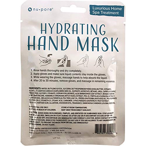 Nu-Pore Moisturizing Gloves Hand Mask with Jojoba Oil & Aloe Vera, 24 Pairs