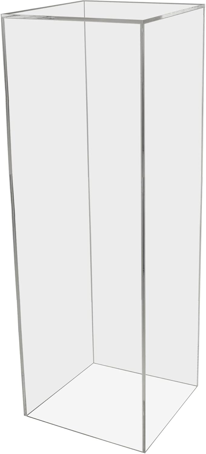 Marketing Holders Acrylic Display Riser Box Hollow Clear Podium Platform Display Box 12 x 12 x 42 No Lid Art Sculpture 5 Sided One Piece Pedestal Pillar Post Stand Expo Event Wedding Reception