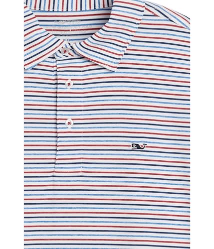 Image of vineyard vines, Boys, Bradley Stripe Sankaty Polo (Toddler /Little Kids /Big Kids), White /Hull Blue /Red, 2, Toddler
