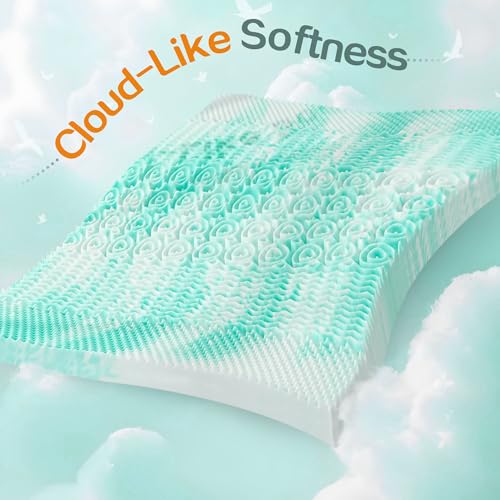 Image of SINWEEK Mattress Topper 5-Zone Memory Foam Mattress Topper Pressure Relieve Soft Mattress Pad, CertiPUR-US Certified, 2 Inch Queen Size, Green