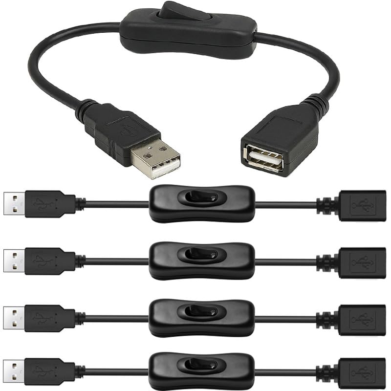 Gebildet 5pcs USB Cable with Switch Male to Female Extension Cord Inline Rocker On/Off Switch for Driving Recorder LED Desk Lamp USB Fan LED Strip