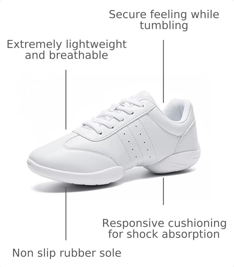Image of Cheer Shoes Girls White Dance Shoes Youth Cheerleading Sports Training Athletic Comfortable Shoes Flats Girl