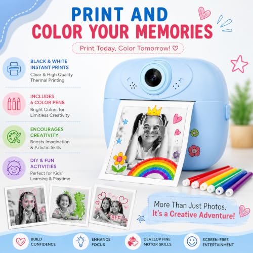 Image of Instant Print Camera for Kids | Inkless Thermal Digital Camera with HD Video, Selfie, Music, Games, SD Card Support with 2 Rolls | Gift for Boys & Girls (Multicolor)