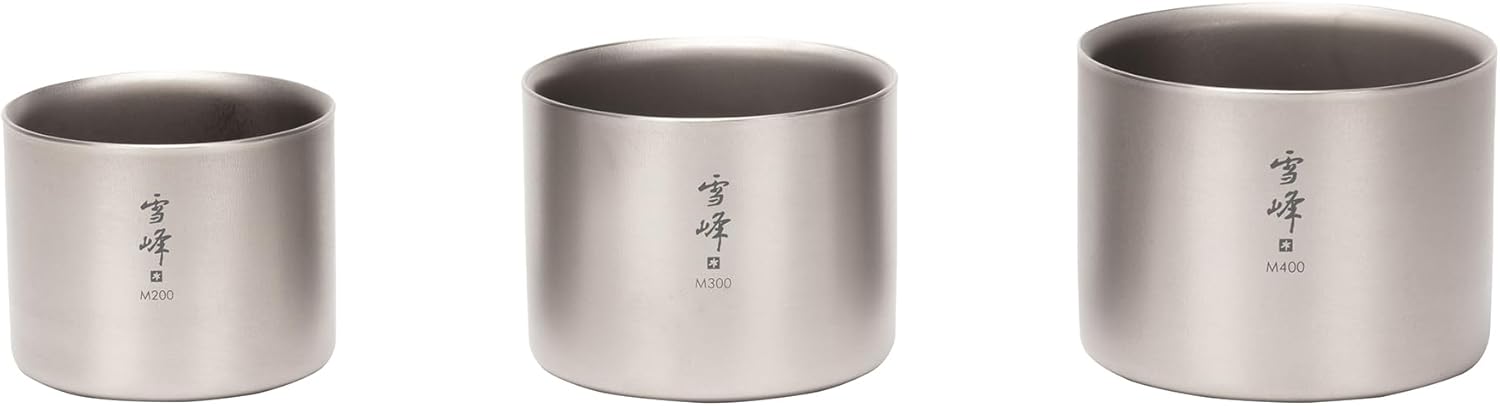 Snow Peak Double Wall Titanium Stacking Mug M200, Grey, Ultralight Japanese Titanium Mug for Camping & Outdoors