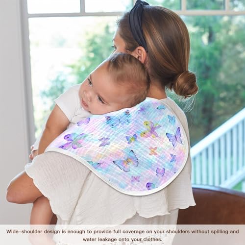 Muslin Baby Burp Cloths, Purple Butterflies Baby Bibs Rags Comfy Soft Absorbent in for Newborn Boys and Girls 2 Piece 22 x 11 Inch2
