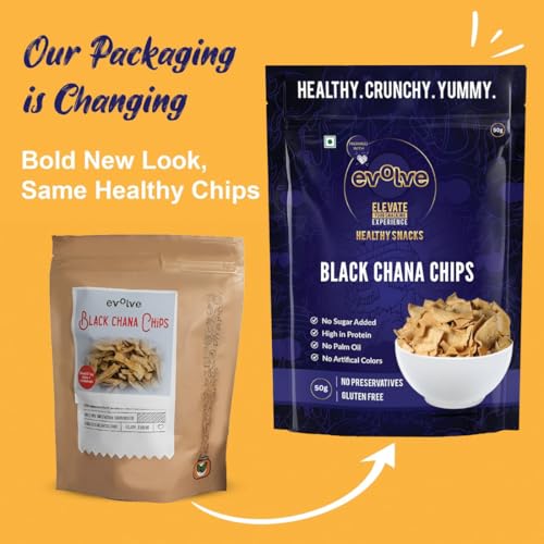 Image of Evolve Black Chana Chips Healthy Snacks for Kids, Adults | High Protein, Gluten Free, Vacuum Fried Snack, No Additives, Masala Flavor - 100g Pack of 3