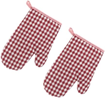 1 paire de maniques roses à carreaux, gants de cuisine en coton r...