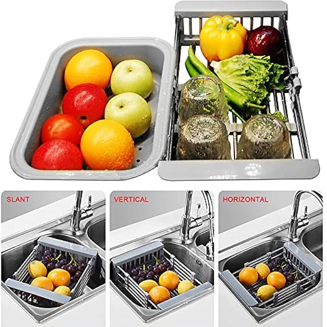 nathnalt Sink Dish Drying Rack for Kitchen. Sink Dish Drying Rack for Vegetables and Fruits. Suitable for 11 to 16 Square Sinks Upper.