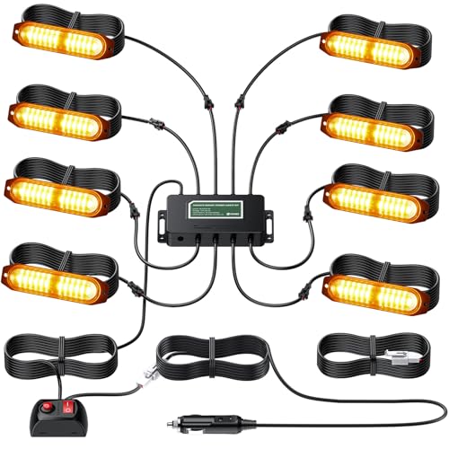 EYPINS 12LED Luces Estroboscópicas, 8pcs Luz de Advertencia Luz Intermitente Estroboscopio IP65 Luz de Emergencia 30 Modos Intermitentes 12V/24V para Camión, Tractor, Carretilla Elevadora