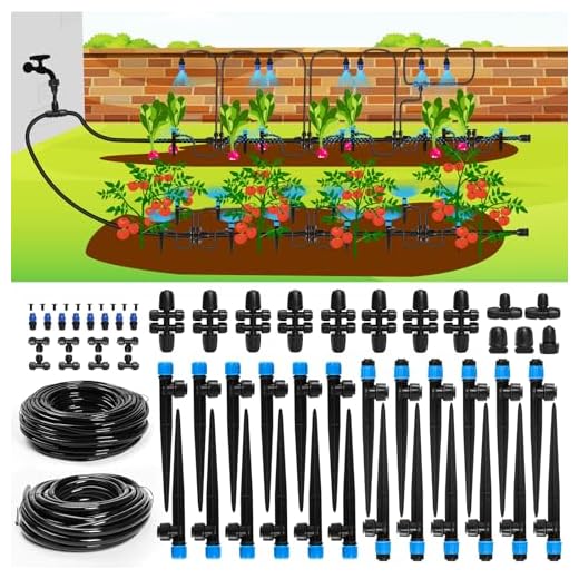 Bonviee Drip Irrigation System, 230FT Garden Watering System with Quick-to-Connect Fittings, Adjustable Drip Emitters, 1/4” & 5/16” Tubing, Drip Irrigation Kit for Raised Garden Beds, Greenhouse, Lawn