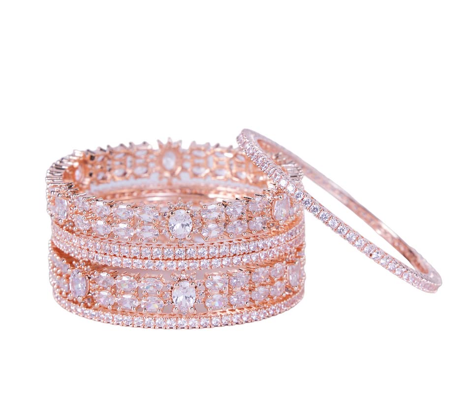 OPAL TOUCH Rose Gold Plated Made of Brass Bangles For Women | Traditional Bangle For Women | Studded Design Bangles Womens and Girls| Traditional Stylish Bangles Set for Girls and Women (White-2.4) (B0C6R16VPK) Amazon Price History, Amazon Price Tracker