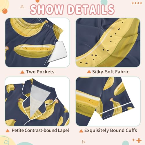 senya Banana Navy Satin Summer Pajama Sets Silk Short Sleeve Button Down Sleepwear3