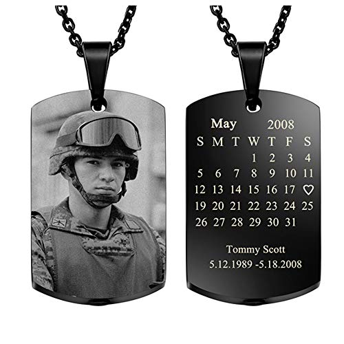 BOPREINA Free Engraving Custom Special Date Calendar &Photo &Text Military Dog Tag Urn Necklace/Keychain for Ashes Cremation Jewelry Keepsake Memorial Gift with Funnel Kit