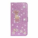 Funda para iPhone 17 Pro Max con purpurina y diamantes de poliuretano, funda de piel sintética con tapa con cierre magnético, color lila