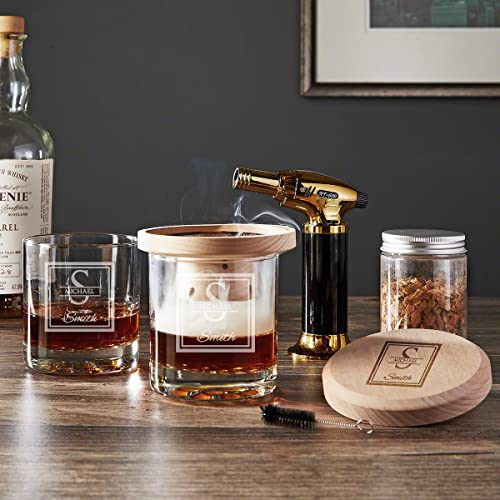 HomeWetBar Halo Cocktail Smoker Set, Engraved Whiskey Glasses Personalized