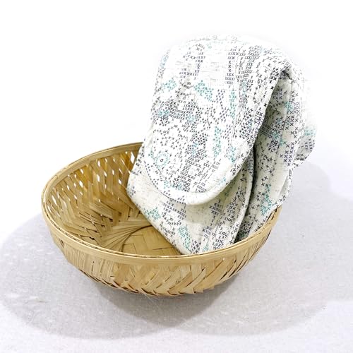 Image of Swayam 100% Cotton Cloth Roti Casserole | Hot Chapati Box | Washable Bread Basket | 22 cm Round Roti Basket | Geometric Design - White & Grey