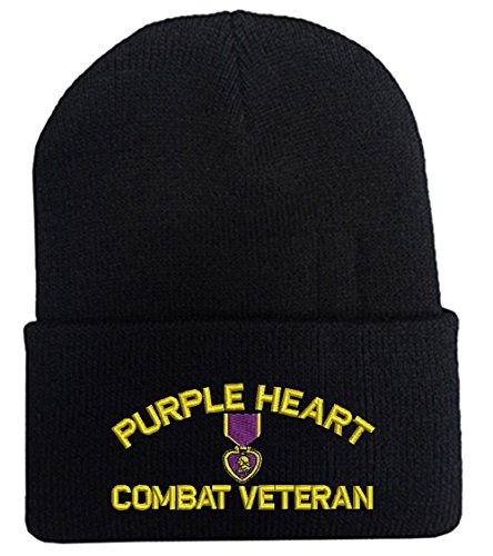 MILITARY Purple Heart Combat Veteran Law Enforcement Fold Long Cuff Beanie Hats