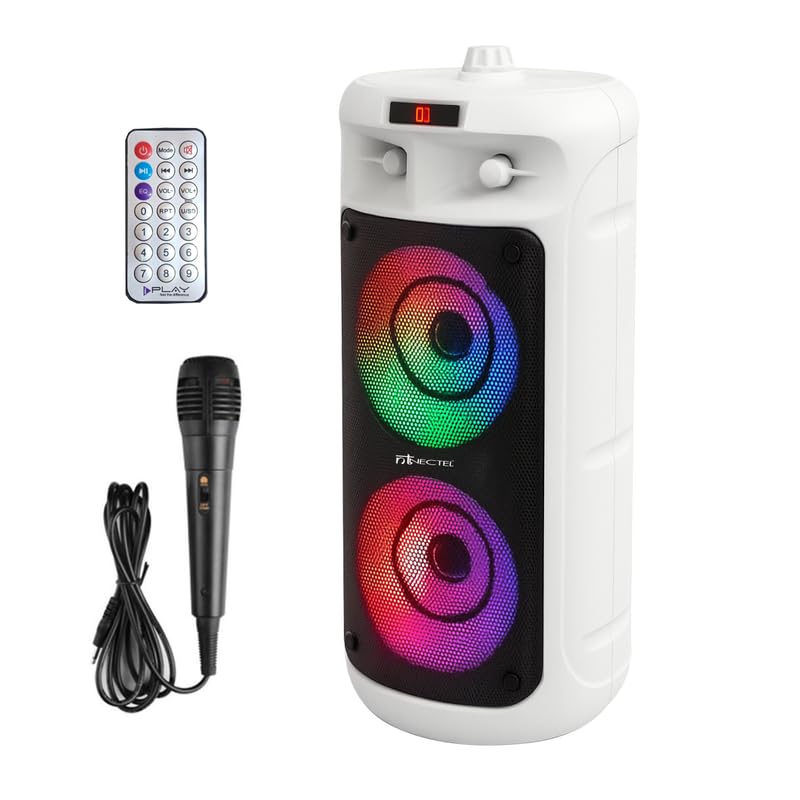 Image of 50W Rechargeable Multimedia Bluetooth Multimedia Speaker with Dual 4 inch Drivers, RGB Lights, MIC Input, USB /TF /FM /AUX, TWS, Remote for Party use (3H Playtime)