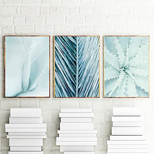 Grandes feuilles plantes tropicales photos murales salon triptyque bleu
