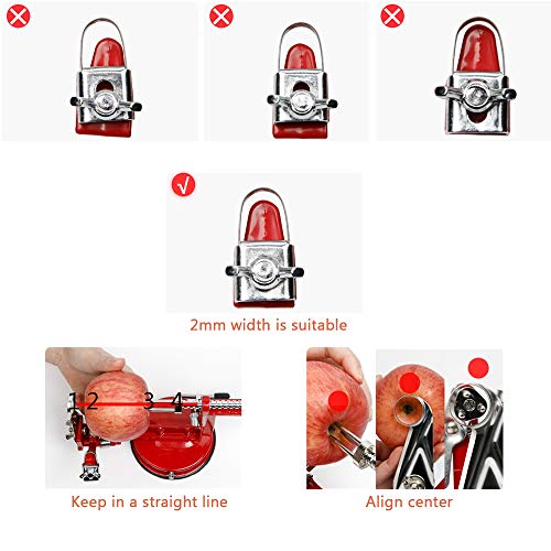 Aiky Apple Peeler And Corer For Pear Apple Pie Cobbler Maker, Apple Corer And Slicer, Peeler Stainless Steel Blades, Suction Base, Red Cast Iron Body Kitchen Gadget #TOP3