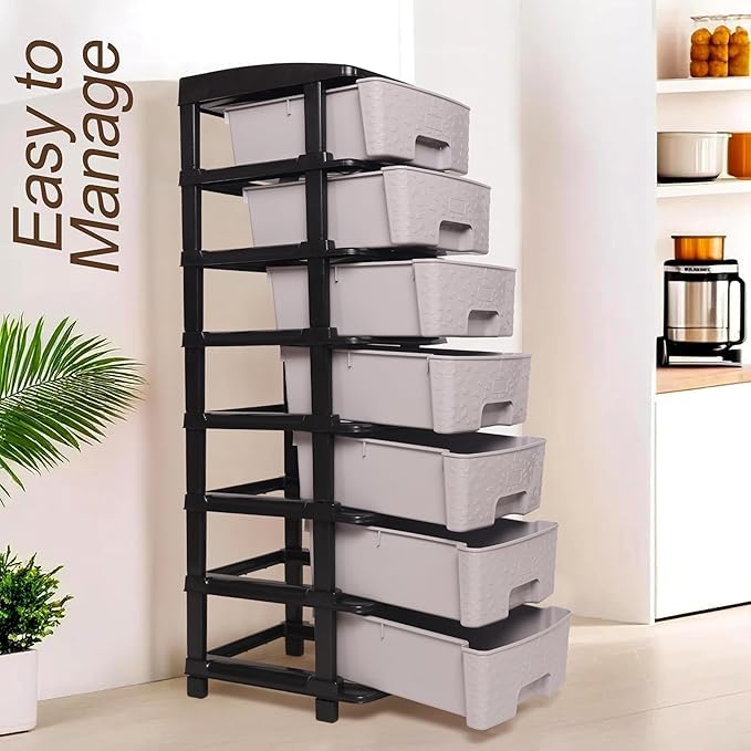 Image of KITCHIVO Plastic Modular Drawer Storage Chest Of Drawers Organizer Storage Box, Large Stomo Racks For Multipurpose Anti-slip Shoes Organizers (Grey, 7 Layer)