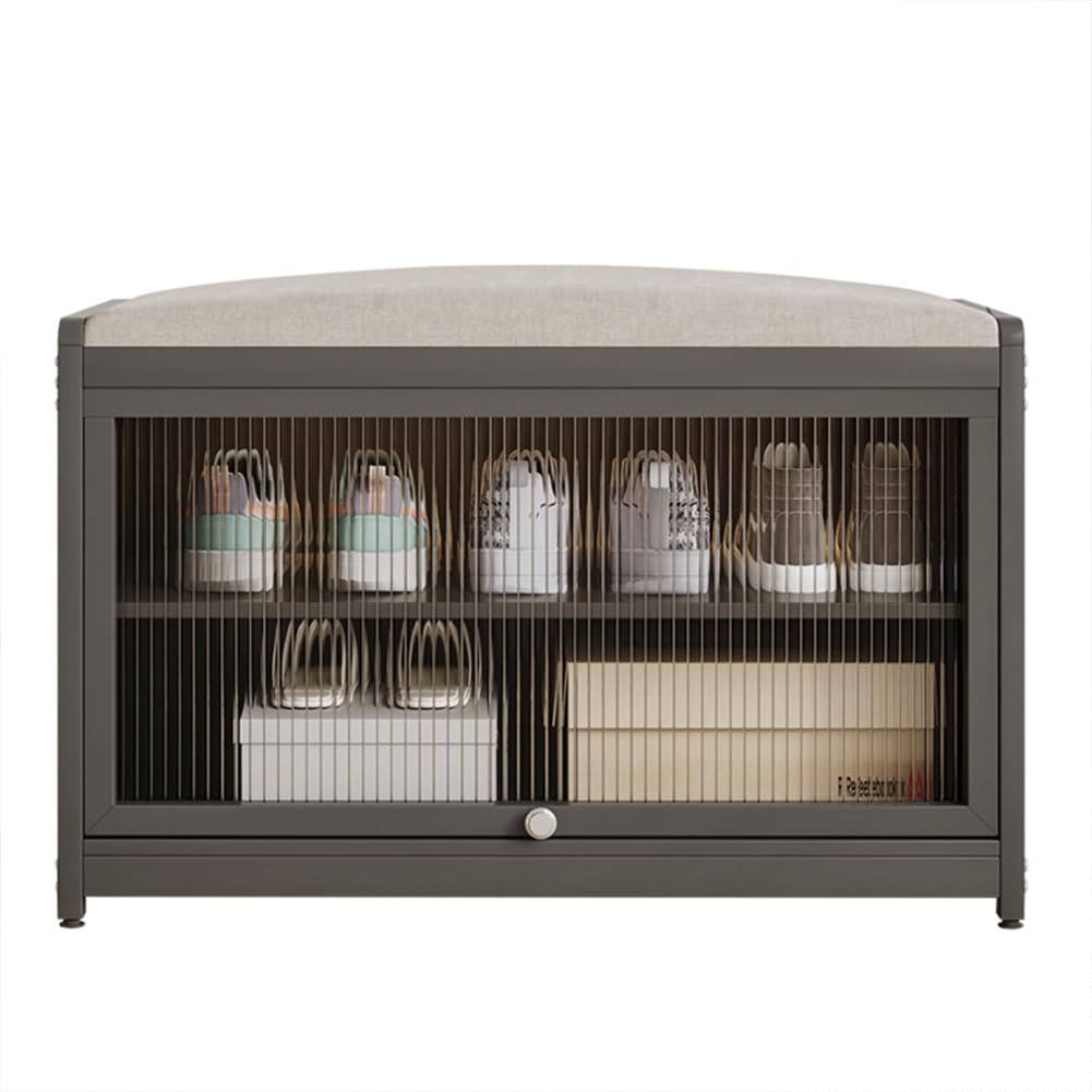 BAKAJI Meuble à chaussures avec assise et 2 compartiments intérieurs peu encombrants, meuble banc à chaussures avec porte transparente et base antidérapante pour entrée, chambre à coucher, entrée 70 x