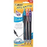 BIC Atlantis Comfort Retractable Fashion Ball Pen, Medium Point (1.0mm), Assorted Colors, 3-Count
