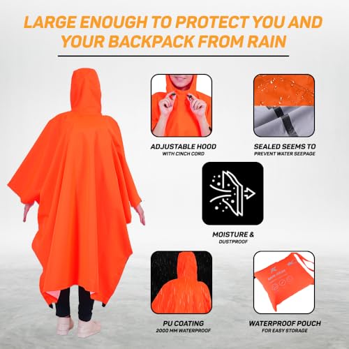 Image of ROCKSPORT Unisex Outdoor Rain Poncho for Adult,Multi Use, Waterproof, Lightweight, Reusable & Packable, One Size Fits Most
