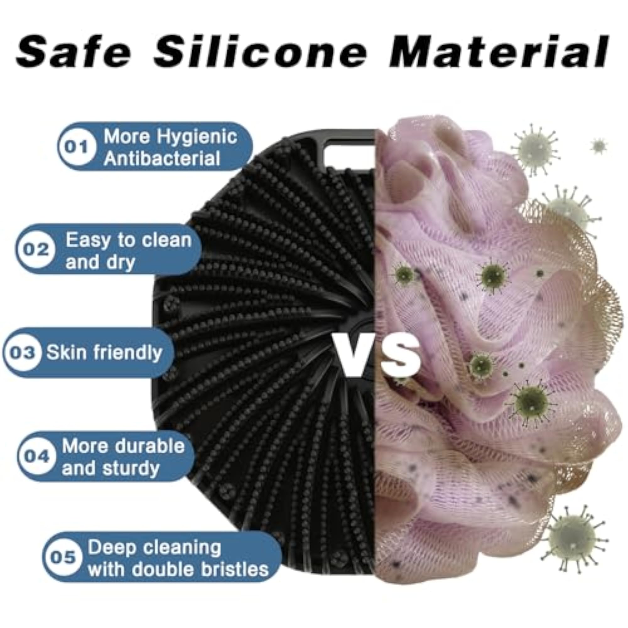 2 Pack Silicone Body Scrubber, Gentle Exfoliating Bath Brush