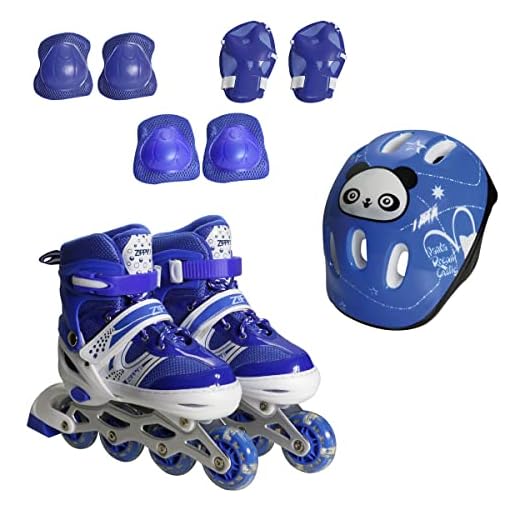 Zippy Toys Kit Patins In Line Ajustável, Azul. Tamanho 30 ao 33. Feito em Couro Sintético, PVC e Polipropileno. Indicado para Crianças Acima de 3 Anos. Kit com 09 Peças Para Proteger Seu Filho