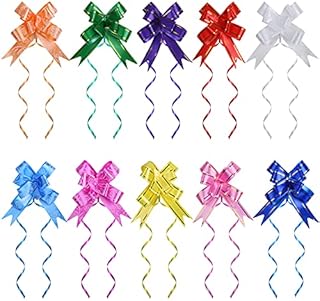 DERAYEE 100 PCS Gift Wrapping Bows, Present Basket Ribbon Pull Bows for Christmas New Year Easter Thanksgiving Weeding Party Supplies (assorted 10 colors)