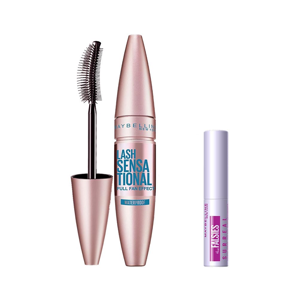 Maybelline New York Lash Sensational Yelpaze Etkili Suya Dayanıklı Siyah Maskara 9.4 ml & Mini Falsies Surreal Maskara 4.7 ml Makyaj Seti