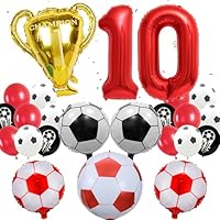 Football Birthday Party Decorations for Boys - Soccer Theme Red White 10th Birthday Decoration Supplies, Trophy Number 10 Foil Balloon for Football Lover School Sports Meeting Football Match